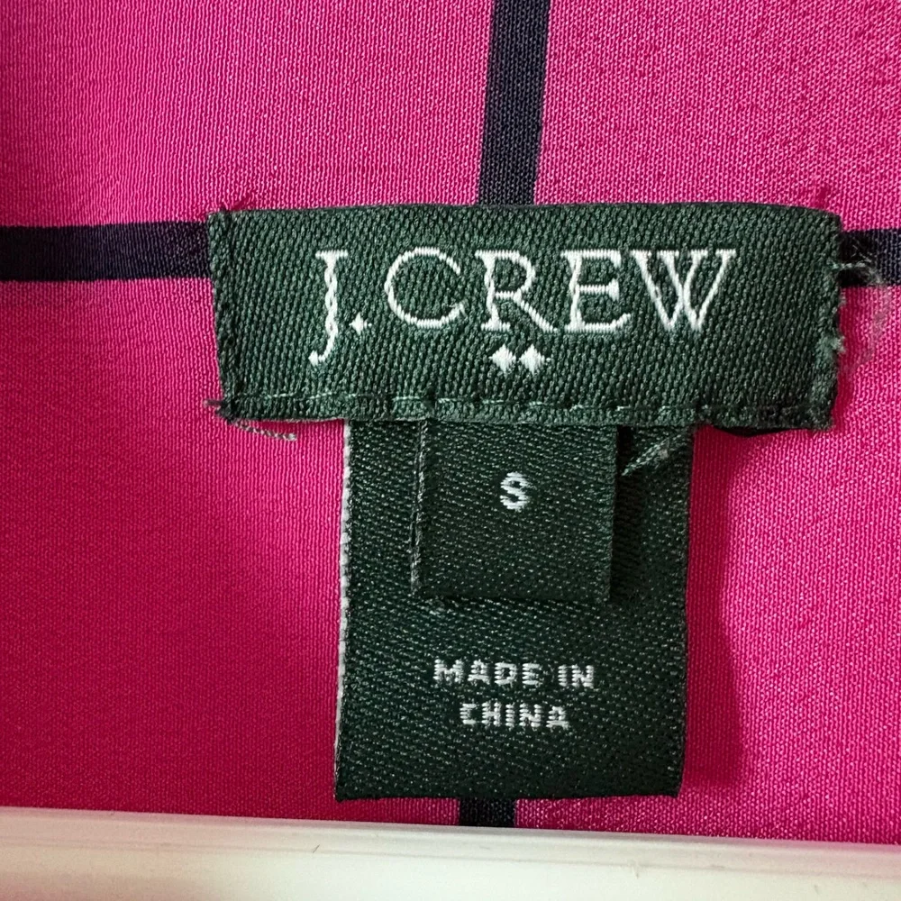 J.Crew 100% Silk Boy Shirt Blouse Fuchsia Pink Black Windowpane Plaid - Size S